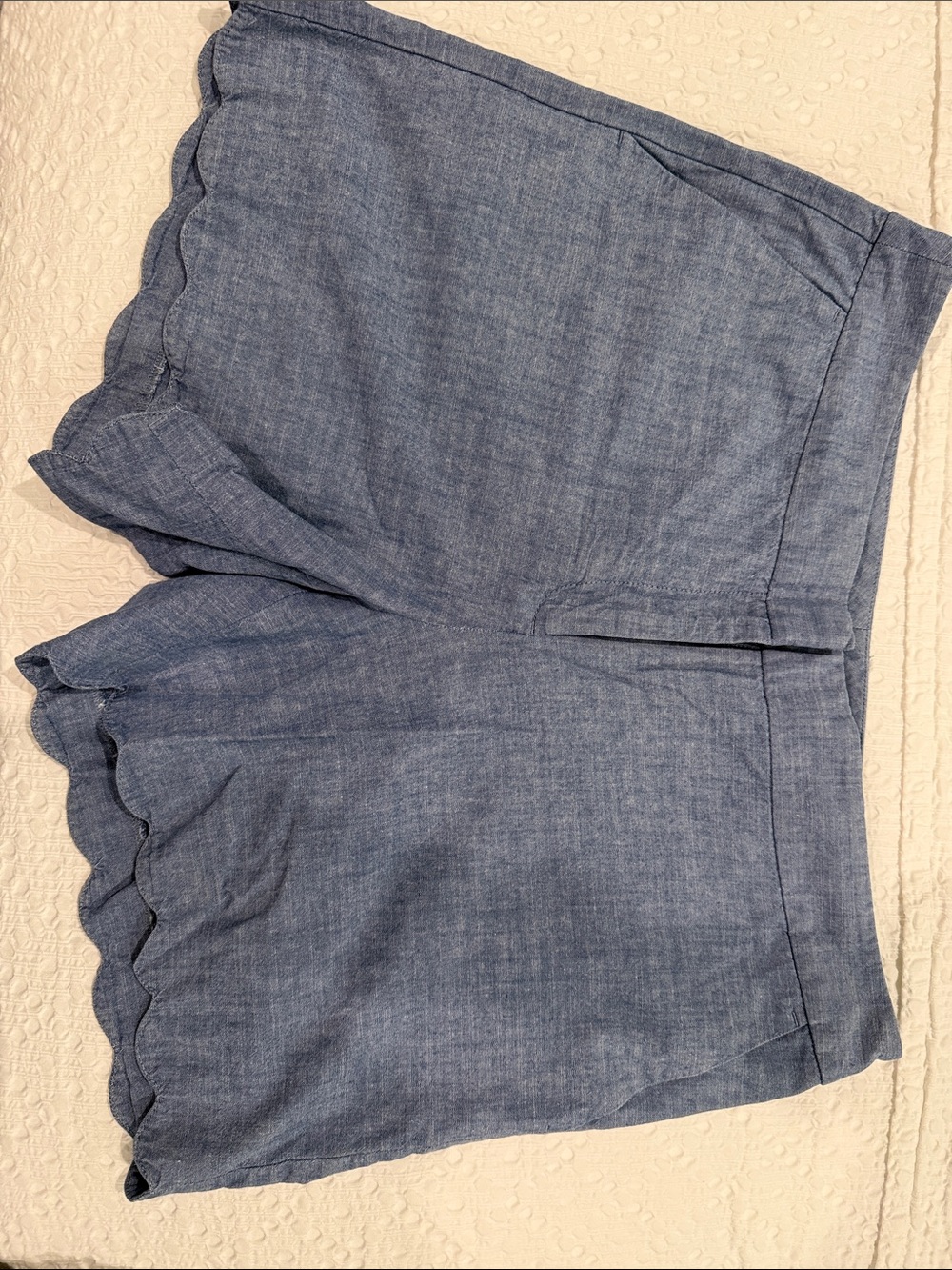 Talbots Chambray Scalloped-Hem Shorts in Blue